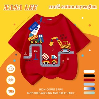 [Giao hàng trong ngày] Áo thun Cotton trắng nguyên chất thoáng khí cho trẻ em NASA Máy xúc hoạt hình In hợp thời trang 3-16 tuổi Bé trai bé gái tay ngắn thông thường