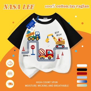 [Giao hàng trong ngày] Áo thun Cotton trắng nguyên chất thoáng khí cho trẻ em NASA Máy xúc hoạt hình In hợp thời trang 3-16 tuổi Bé trai bé gái tay ngắn thông thường