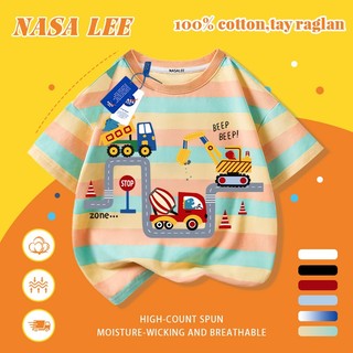 [Giao hàng trong ngày] Áo thun Cotton trắng nguyên chất thoáng khí cho trẻ em NASA Máy xúc hoạt hình In hợp thời trang 3-16 tuổi Bé trai bé gái tay ngắn thông thường