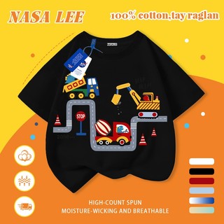 [Giao hàng trong ngày] Áo thun Cotton trắng nguyên chất thoáng khí cho trẻ em NASA Máy xúc hoạt hình In hợp thời trang 3-16 tuổi Bé trai bé gái tay ngắn thông thường