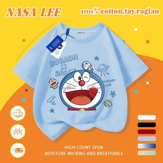 [Giao hàng trong ngày] Áo thun Cotton nguyên chất màu đen trắng cho trẻ em NASA Áo thun Cotton thoáng khí hoạt hình Dingdong Cat In hợp thời trang 3-16 tuổi Bé trai bé gái tay ngắn thông thường