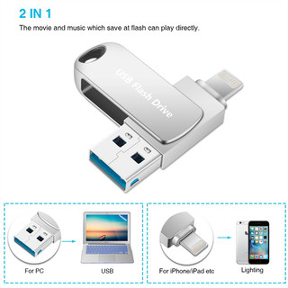 Ổ đĩa flash 2 trong 1 đa năng USB Tương thích với iPhone, iPad, iOS và PC / OTG Memory Stick, Giải pháp lưu trữ USB cho Mac, Ổ đĩa flash di động Thiết bị lưu trữ kim loại tốc độ cao 1TB
