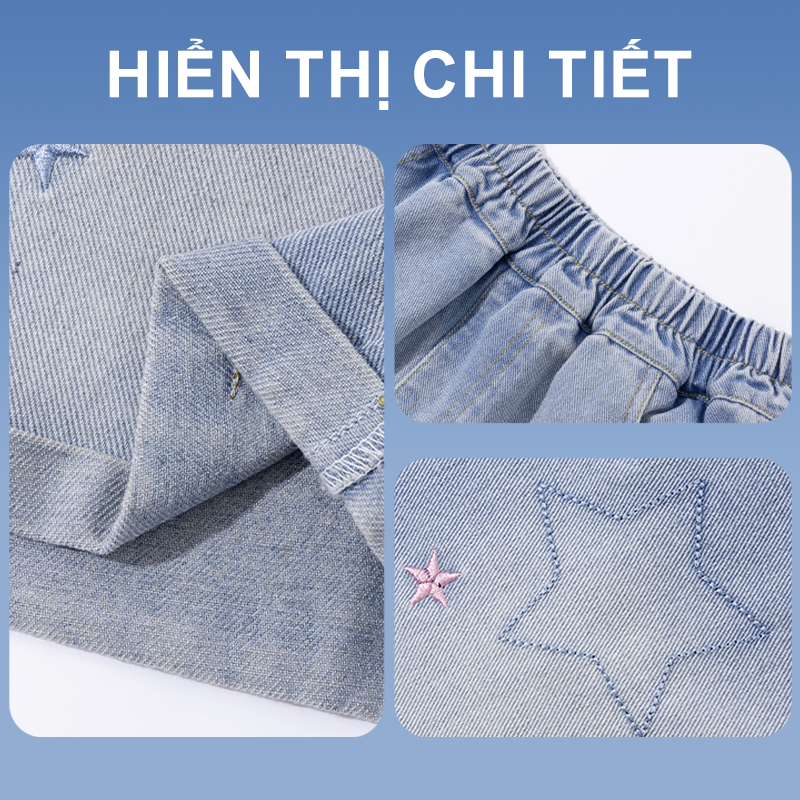 W.G.Q Quần short Denim bé gái，Thiết kế thêu phong cách mới mùa hè，mềm mại thoải mái，thời trang phù hợp