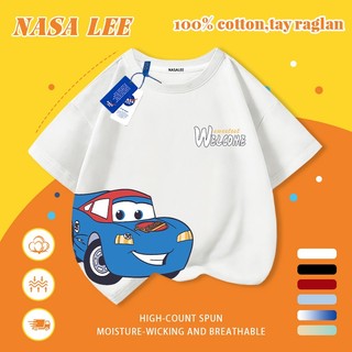 [Giao hàng trong ngày] Áo thun Cotton nguyên chất màu trắng cho trẻ em NASA Áo thun Cotton thoáng khí hoạt hình in xu hướng xe hơi 3-16 tuổi bé trai bé gái tay ngắn thông thường