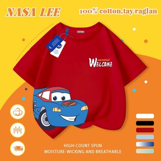 [Giao hàng trong ngày] Áo thun Cotton nguyên chất màu trắng cho trẻ em NASA Áo thun Cotton thoáng khí hoạt hình in xu hướng xe hơi 3-16 tuổi bé trai bé gái tay ngắn thông thường