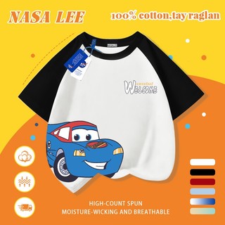 [Giao hàng trong ngày] Áo thun Cotton nguyên chất màu trắng cho trẻ em NASA Áo thun Cotton thoáng khí hoạt hình in xu hướng xe hơi 3-16 tuổi bé trai bé gái tay ngắn thông thường