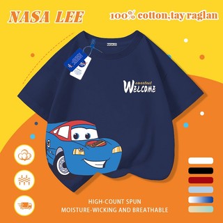 [Giao hàng trong ngày] Áo thun Cotton nguyên chất màu trắng cho trẻ em NASA Áo thun Cotton thoáng khí hoạt hình in xu hướng xe hơi 3-16 tuổi bé trai bé gái tay ngắn thông thường