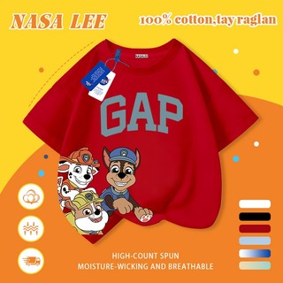 [Giao hàng trong ngày] Áo thun Cotton nguyên chất màu vàng cho trẻ em NASA Áo thun Cotton thoáng khí hoạt hình chó con in hợp thời trang 3-16 tuổi bé trai bé gái tay ngắn thông thường