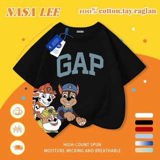 [Giao hàng trong ngày] Áo thun Cotton nguyên chất màu vàng cho trẻ em NASA Áo thun Cotton thoáng khí hoạt hình chó con in hợp thời trang 3-16 tuổi bé trai bé gái tay ngắn thông thường