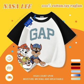 [Giao hàng trong ngày] Áo thun Cotton nguyên chất màu vàng cho trẻ em NASA Áo thun Cotton thoáng khí hoạt hình chó con in hợp thời trang 3-16 tuổi bé trai bé gái tay ngắn thông thường