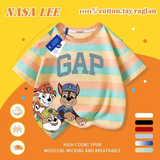 [Giao hàng trong ngày] Áo thun Cotton nguyên chất màu vàng cho trẻ em NASA Áo thun Cotton thoáng khí hoạt hình chó con in hợp thời trang 3-16 tuổi bé trai bé gái tay ngắn thông thường