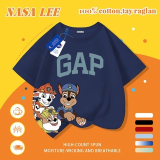 [Giao hàng trong ngày] Áo thun Cotton nguyên chất màu vàng cho trẻ em NASA Áo thun Cotton thoáng khí hoạt hình chó con in hợp thời trang 3-16 tuổi bé trai bé gái tay ngắn thông thường