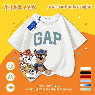 [Giao hàng trong ngày] Áo thun Cotton nguyên chất màu vàng cho trẻ em NASA Áo thun Cotton thoáng khí hoạt hình chó con in hợp thời trang 3-16 tuổi bé trai bé gái tay ngắn thông thường