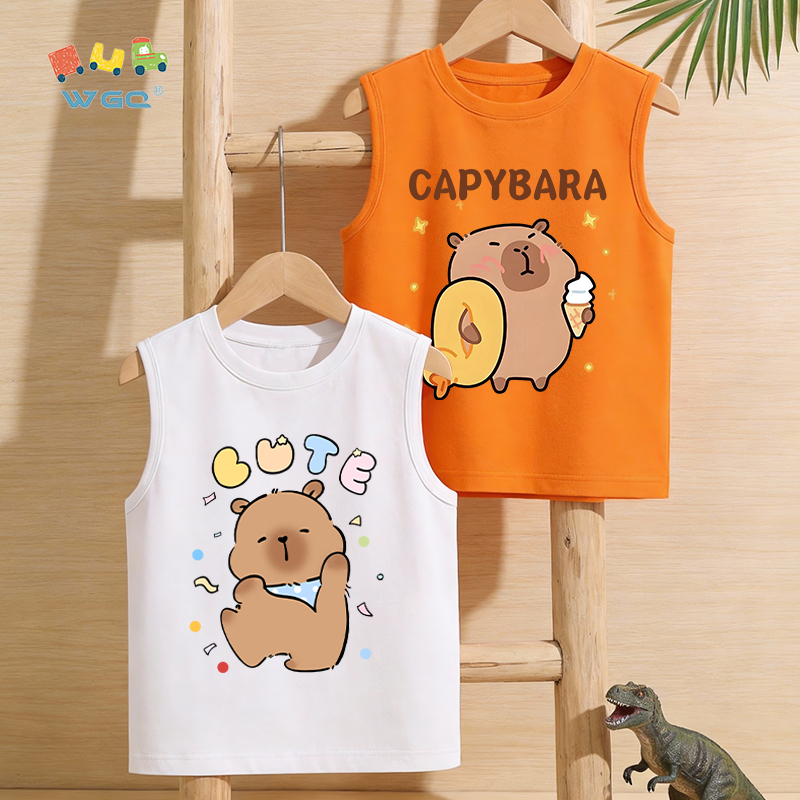 W.G.Q Áo Ba Lỗ bé trai，vải Cotton nguyên chất，mềm mại thoải mái thoáng khí thấm mồ hôi，có capybara