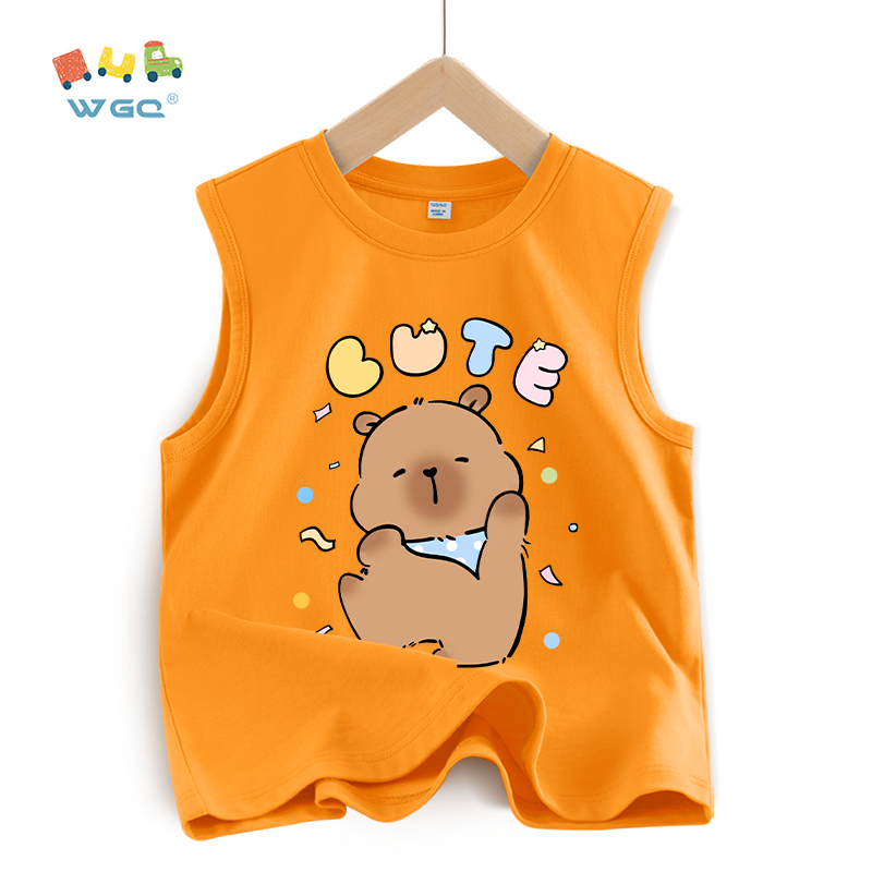 W.G.Q Áo Ba Lỗ bé trai，vải Cotton nguyên chất，mềm mại thoải mái thoáng khí thấm mồ hôi，có capybara