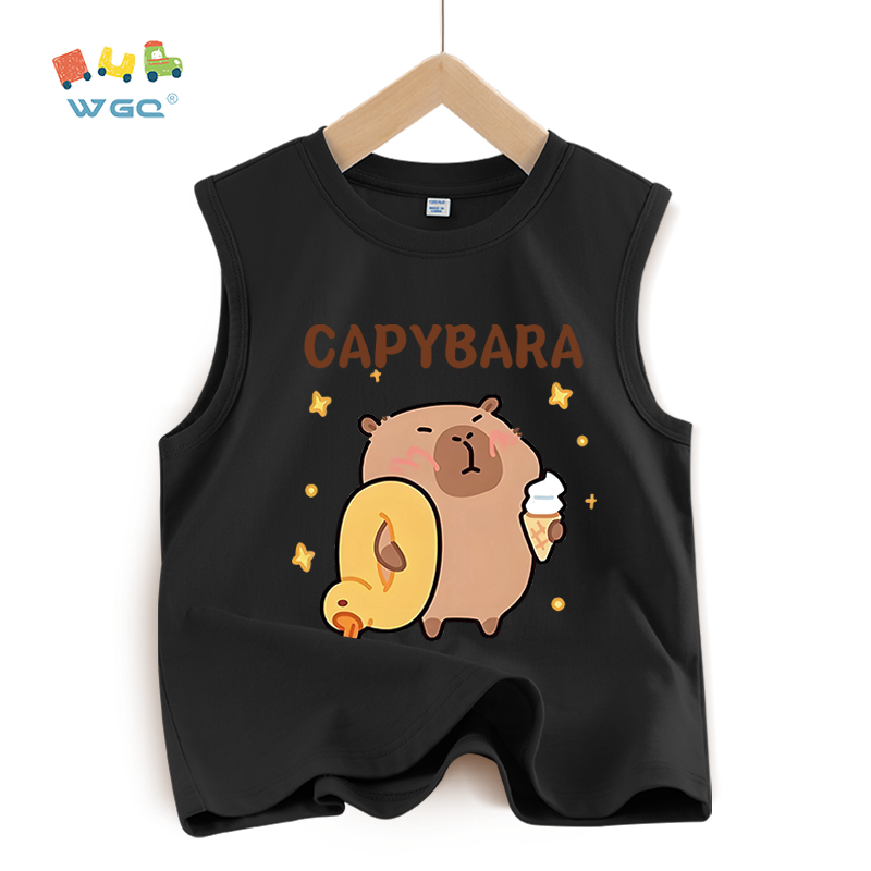 W.G.Q Áo Ba Lỗ bé trai，vải Cotton nguyên chất，mềm mại thoải mái thoáng khí thấm mồ hôi，có capybara