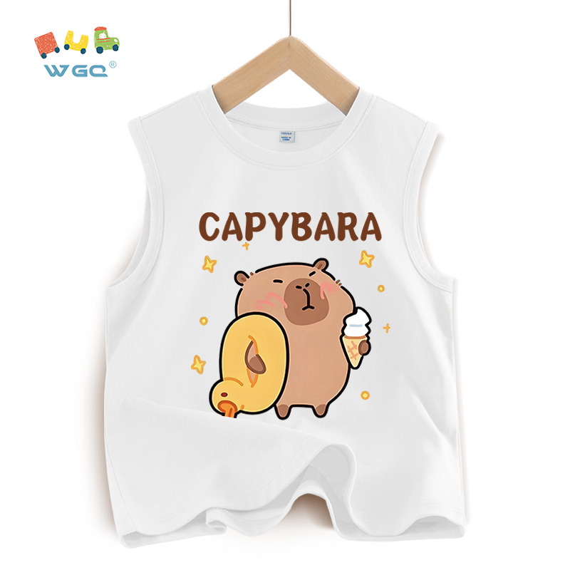 W.G.Q Áo Ba Lỗ bé trai，vải Cotton nguyên chất，mềm mại thoải mái thoáng khí thấm mồ hôi，có capybara