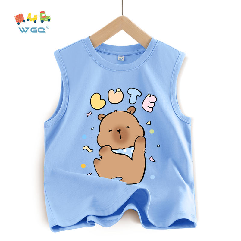W.G.Q Áo Ba Lỗ bé trai，vải Cotton nguyên chất，mềm mại thoải mái thoáng khí thấm mồ hôi，có capybara