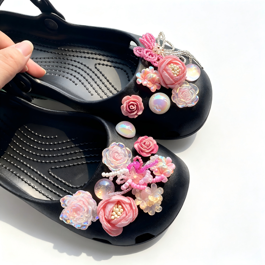 Phụ Nữ Bé Gái Tắc Sandal Giày DIY Quyến Rũ Phong Cách Dễ Thương Hoa Hồng Mặt Dây Chuyền Nút Lỗ Giày Trang Trí Bộ Phụ Kiện Quà Tặng