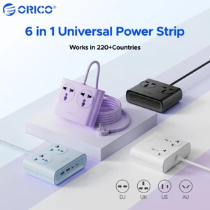 Dải nguồn đa năng 6 trong 1 ORICO 2500W | 2 Ổ Cắm AC Đa Năng + 2USB-A + 2USB-C PD Sạc Nhanh Mini Để Bàn Nối Dài Dây Di Động Đa Cắm Du Lịch Bảo Vệ Chống Xước