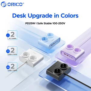 Dây nguồn EU 6 trong 1 ORICO GaN 25W PD Sạc nhanh | Ổ cắm 2EU + 2USB-A 22.5W + 2USB-C 25W Dây nối dài máy tính để bàn Mini 1.6M Miếng cắm phẳng Bảo vệ chống sét