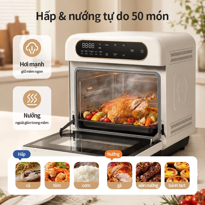 TJean lò nướng hơi nước không dầu 12L steam oven lò nướng Nồi Hấp Điện đa chế độ nấu cài sẵn (12 tháng)