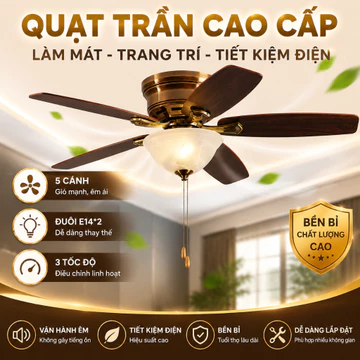 Quạt trần phòng khách Quạt trần 5 cánh, động cơ đảo ngược, không cần điều khiển từ xa