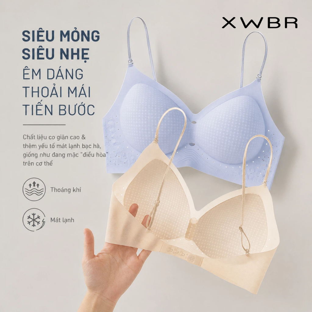 XWBR Áo ngực nữ thiết yếu mùa hè vải lạnh thoáng không vết, siêu mỏng dây mảnh không gọng nâng ngực