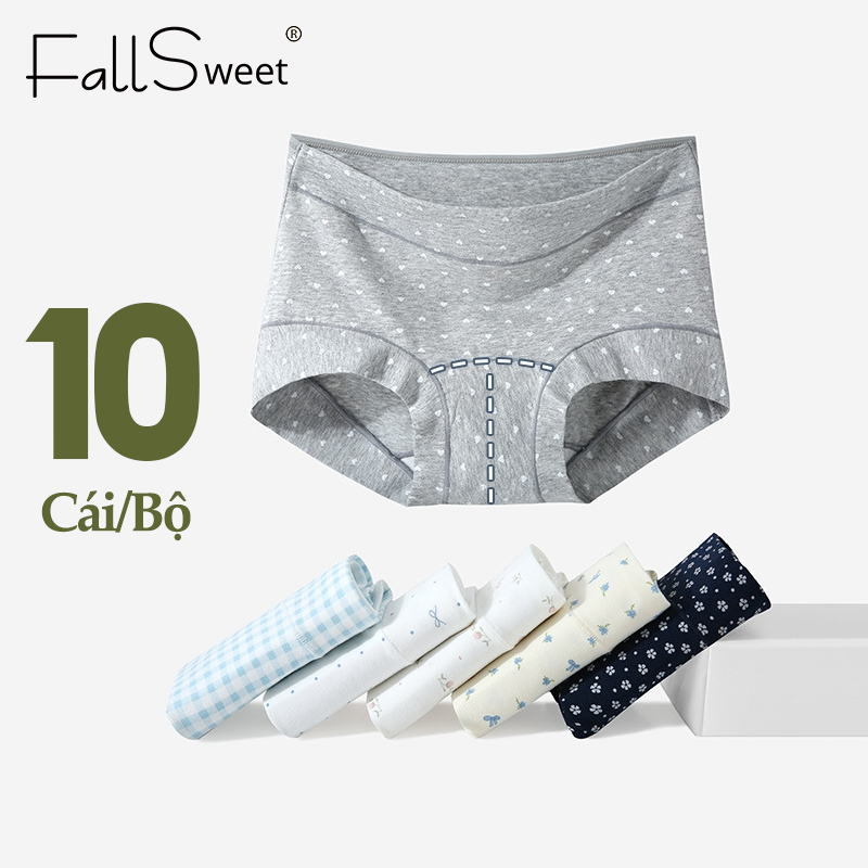FallSweet 5/10 Cái Quần Lót Nữ Giữa Eo Cotton Boxer Họa Tiết Hoa Nhí Thoải Mái Mềm Mịn Kháng Khuẩn M-2XL