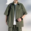 Nam Green Work Áo Sơ Mi Công Sở Nút Trang Trọng Tay Ngắn Túi Màu Đen Oversize Áo Sơ Mi Thường Ngày