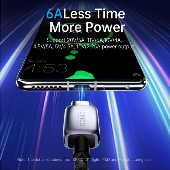 Cáp ORICO PD66W 6A USB-A sang Type-C Sạc tốc độ cao bện Nylon 2 mét màu đen