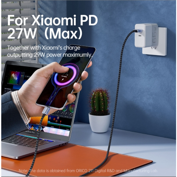 Cáp ORICO PD66W 6A USB-A sang Type-C Sạc tốc độ cao bện Nylon 2 mét màu đen