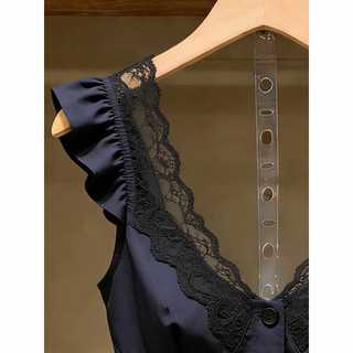 Pháp Hải Quân Xanh Ren Edge Cổ Chữ v Camisole Nữ Mùa Hè Đẹp Dây Đeo Ngực Miếng Lót Độc Đáo Đẹp Ngắn Top