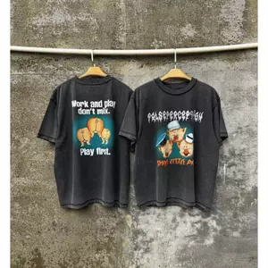 Vintage Ba Chú Heo Nhỏ In Giặt Đen Quá Khổ Áo Thun Cotton Unisex Dạo Phố Tee