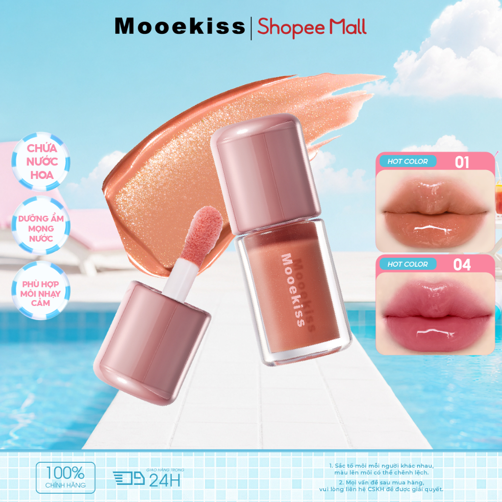 Son Tint Mooekiss Water Gloss, Căng Bóng Môi, Hiệu Ứng Gương, Lâu Trôi, Nhiều Màu Trend