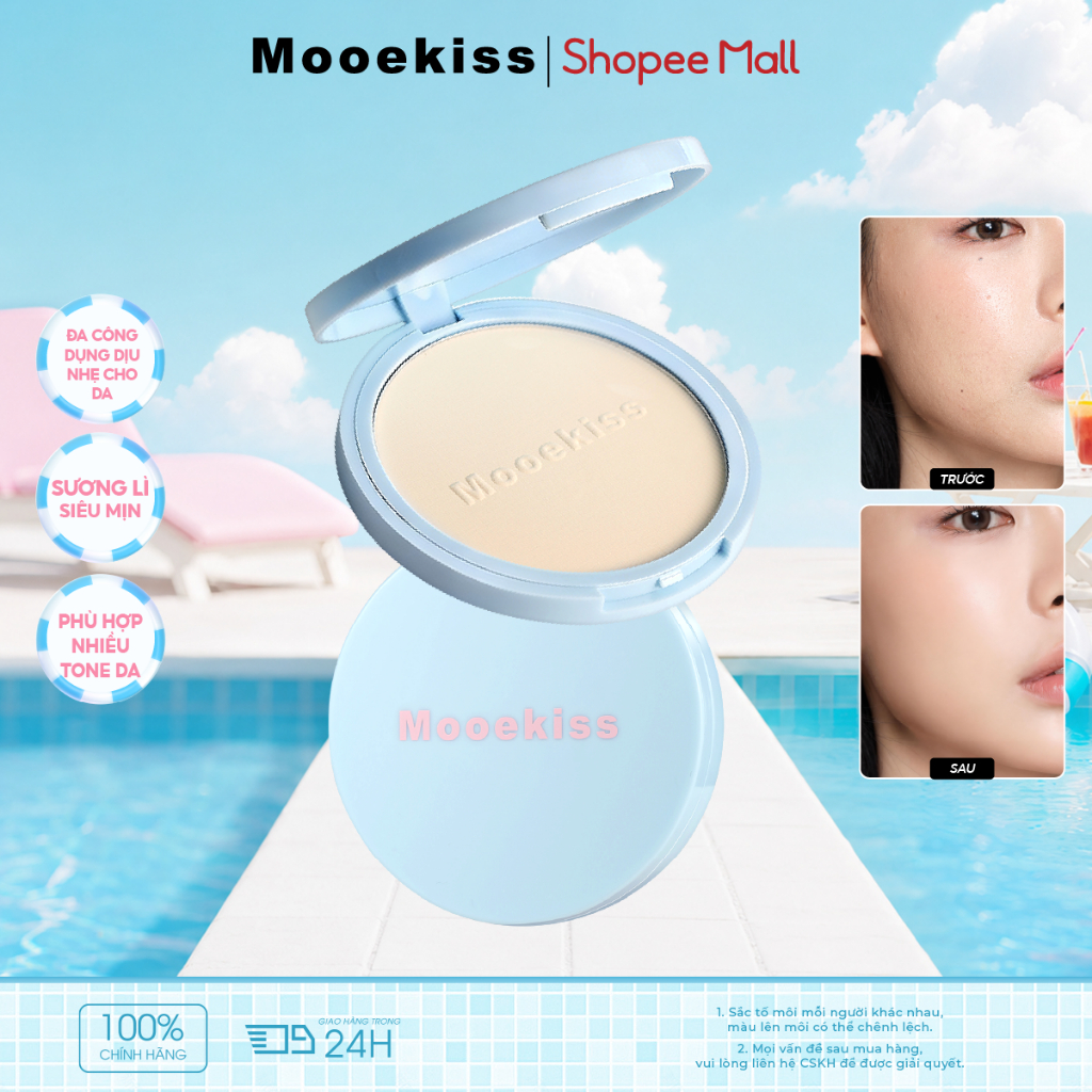 Phấn Phủ Mooekiss Dạng Bột, Kiềm Dầu, Lâu Trôi, Mịn Nhẹ, Soft Focus, Không Mốc