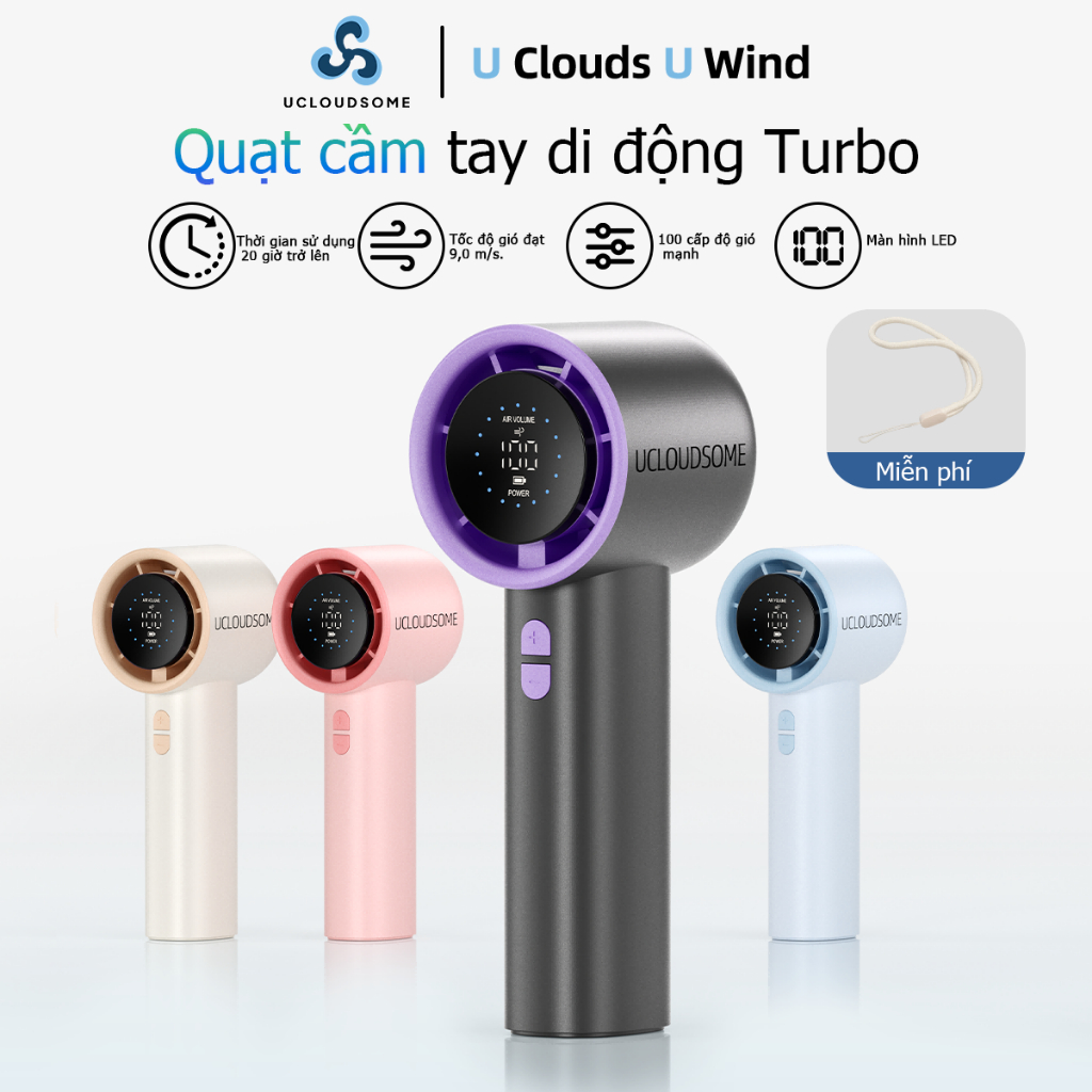 UCLOUDSOME LED hiển thị kỹ thuật số Quạt cầm tay tốc độ cao Gió mạnh mẽ 100 cấp Điều khiển tốc độ vô cấp Quạt cầm tay ngoài trời lâu trôi dành cho học sinh