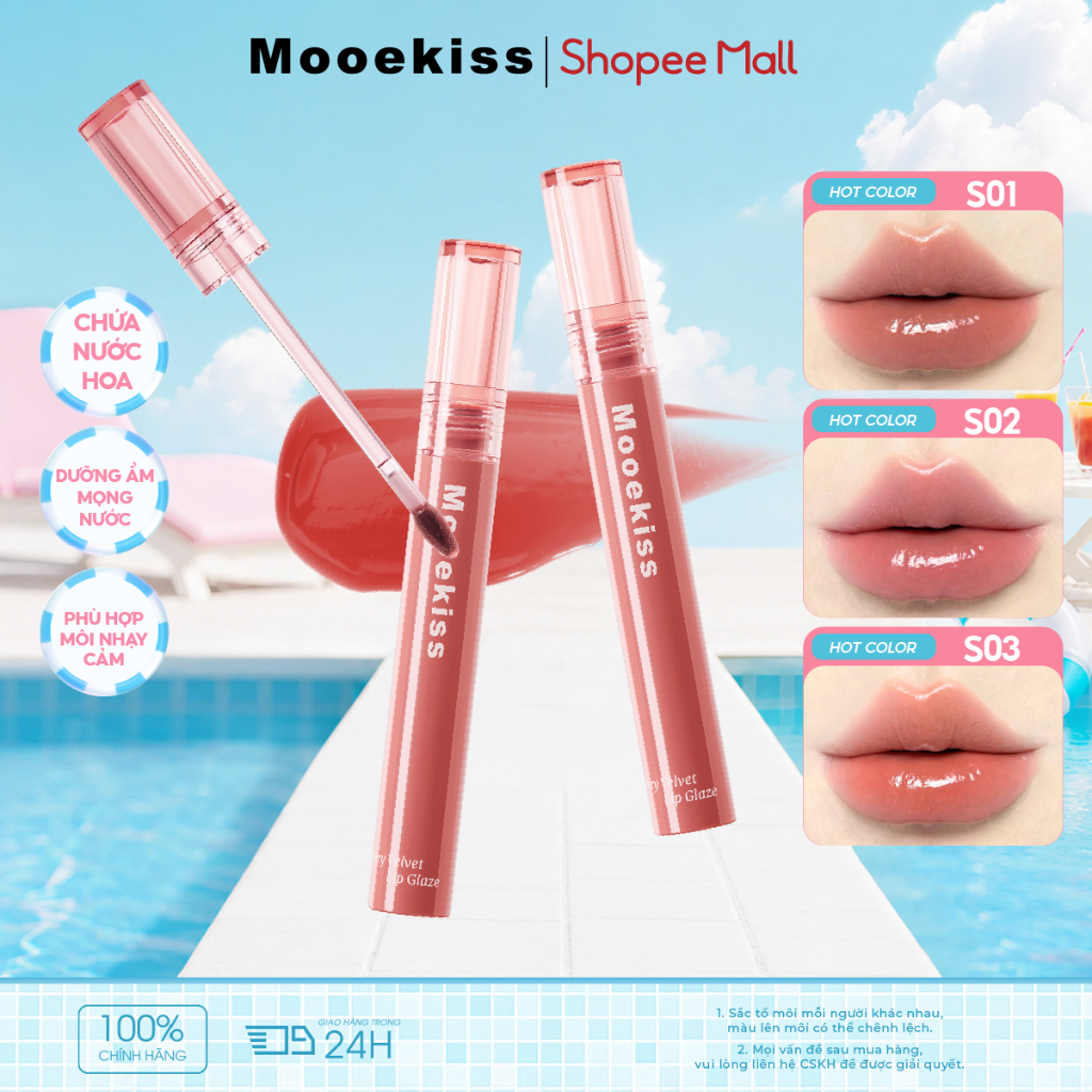 Son Tint Bóng Mooekiss, Căng Mọng Môi, Hiệu Ứng Gương, Dưỡng Ẩm, Lâu Trôi, Màu Tự Nhiên