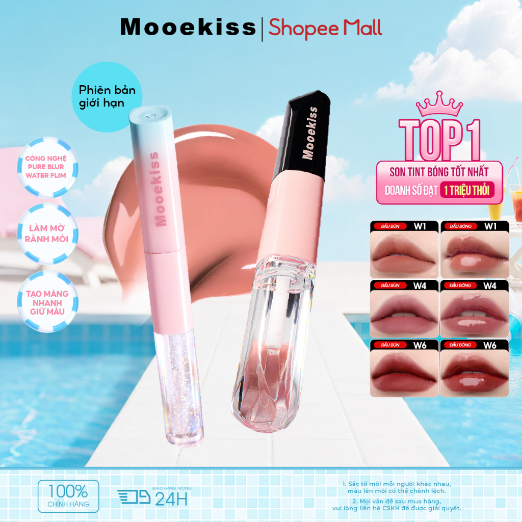 Son Mooekiss Lip Mud & Gloss, Lì Mịn & Căng Bóng, Dưỡng Ẩm, Lâu Trôi, Tôn Da