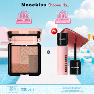 Son Bùn Mooekiss Matte Lip Gloss, Mịn Nhung, Lâu Trôi + Bảng Phấn Mắt 5 Màu Tone Đất LìNhũ Lấp LánhLì MịnSắc Tố CaoBão Hòa ThấpKhông LemNgười Mới Bắt Đầu
