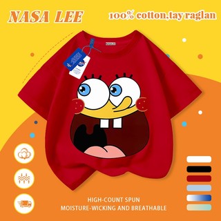 [Giao hàng trong ngày] Áo thun Cotton trắng nguyên chất thoáng khí cho trẻ em NASA Phim hoạt hình SpongeBob SquarePants In hình hợp thời trang Bé trai 3-16 tuổi Bé gái tay ngắn thông thường