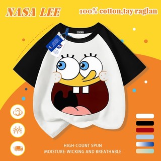 [Giao hàng trong ngày] Áo thun Cotton trắng nguyên chất thoáng khí cho trẻ em NASA Phim hoạt hình SpongeBob SquarePants In hình hợp thời trang Bé trai 3-16 tuổi Bé gái tay ngắn thông thường