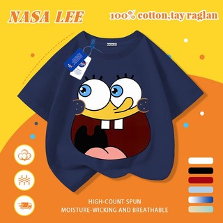 [Giao hàng trong ngày] Áo thun Cotton trắng nguyên chất thoáng khí cho trẻ em NASA Phim hoạt hình SpongeBob SquarePants In hình hợp thời trang Bé trai 3-16 tuổi Bé gái tay ngắn thông thường