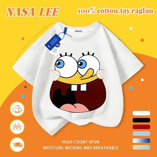 [Giao hàng trong ngày] Áo thun Cotton trắng nguyên chất thoáng khí cho trẻ em NASA Phim hoạt hình SpongeBob SquarePants In hình hợp thời trang Bé trai 3-16 tuổi Bé gái tay ngắn thông thường