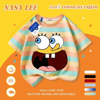 [Giao hàng trong ngày] Áo thun Cotton trắng nguyên chất thoáng khí cho trẻ em NASA Phim hoạt hình SpongeBob SquarePants In hình hợp thời trang Bé trai 3-16 tuổi Bé gái tay ngắn thông thường
