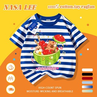 [Giao hàng trong ngày] Áo thun Cotton nguyên chất màu trắng cho trẻ em NASA Áo thun Cotton thoáng khí hoạt hình gấu mùa hè in hợp thời trang 3-16 tuổi bé trai bé gái tay ngắn thông thường
