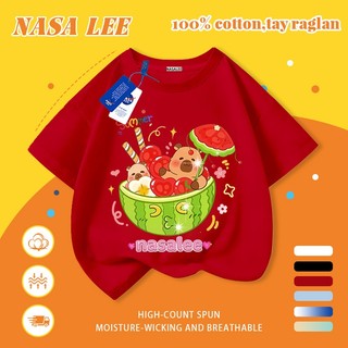 [Giao hàng trong ngày] Áo thun Cotton nguyên chất màu trắng cho trẻ em NASA Áo thun Cotton thoáng khí hoạt hình gấu mùa hè in hợp thời trang 3-16 tuổi bé trai bé gái tay ngắn thông thường
