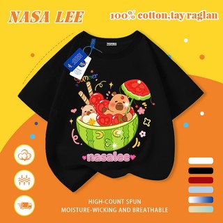 [Giao hàng trong ngày] Áo thun Cotton nguyên chất màu trắng cho trẻ em NASA Áo thun Cotton thoáng khí hoạt hình gấu mùa hè in hợp thời trang 3-16 tuổi bé trai bé gái tay ngắn thông thường