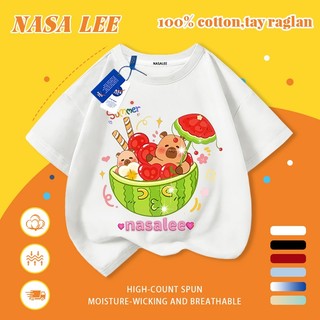 [Giao hàng trong ngày] Áo thun Cotton nguyên chất màu trắng cho trẻ em NASA Áo thun Cotton thoáng khí hoạt hình gấu mùa hè in hợp thời trang 3-16 tuổi bé trai bé gái tay ngắn thông thường