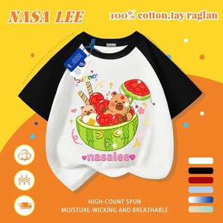 [Giao hàng trong ngày] Áo thun Cotton nguyên chất màu trắng cho trẻ em NASA Áo thun Cotton thoáng khí hoạt hình gấu mùa hè in hợp thời trang 3-16 tuổi bé trai bé gái tay ngắn thông thường